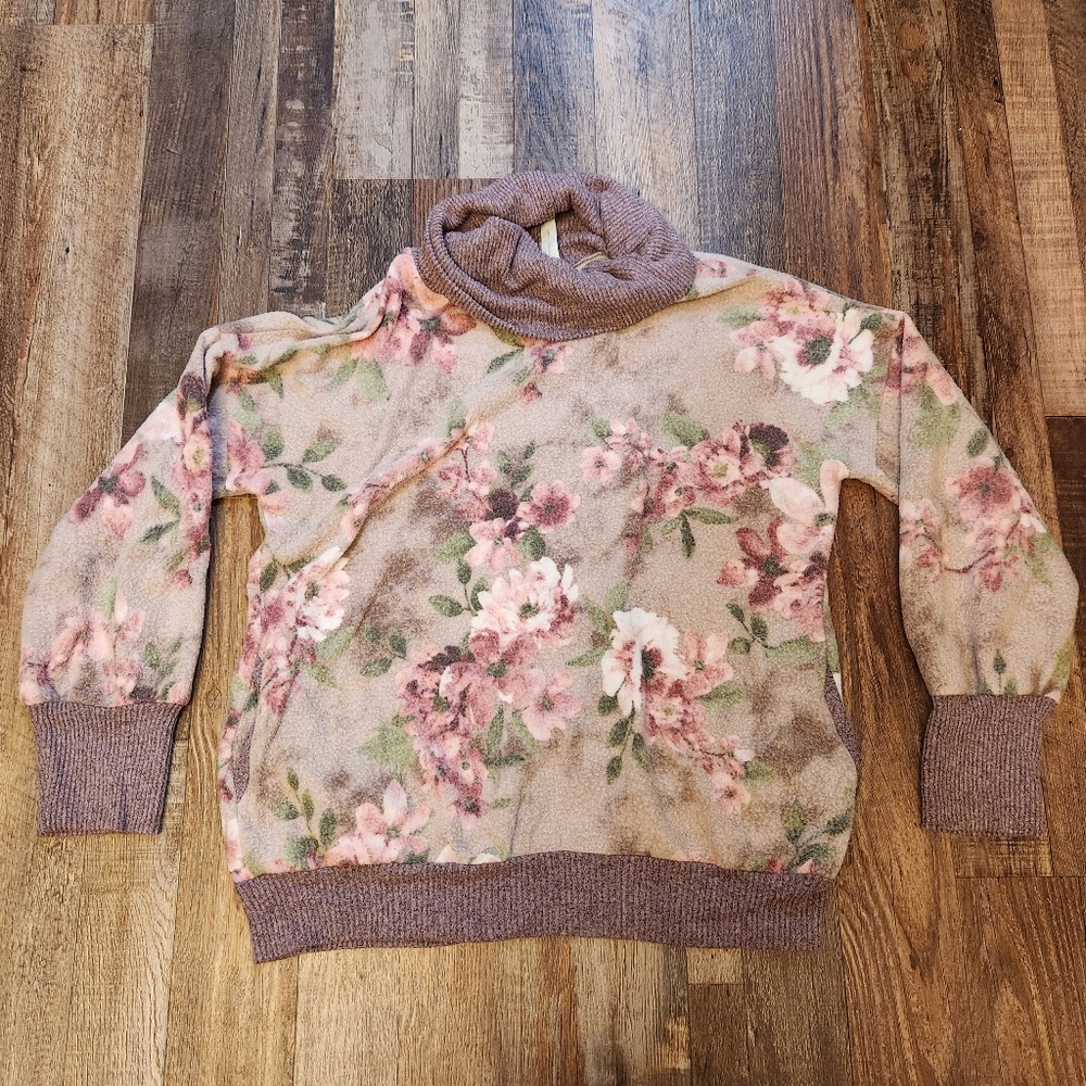 Cozy Funnel Neck Floral Print Sweater